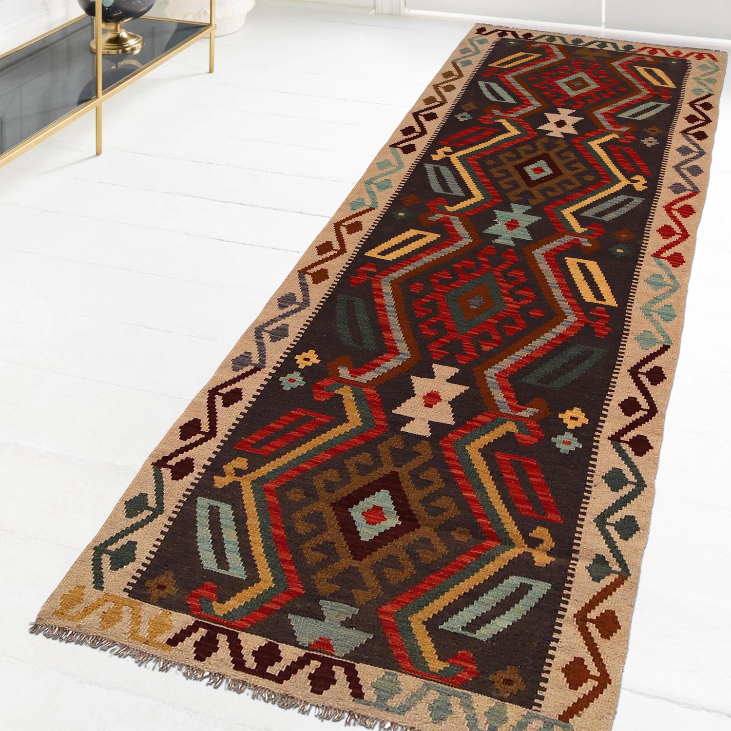 Handmade Turkish Design Wool Kilim Runner 2' 9" x 10' 0" ft / 85 x 305 cm - No. B34733