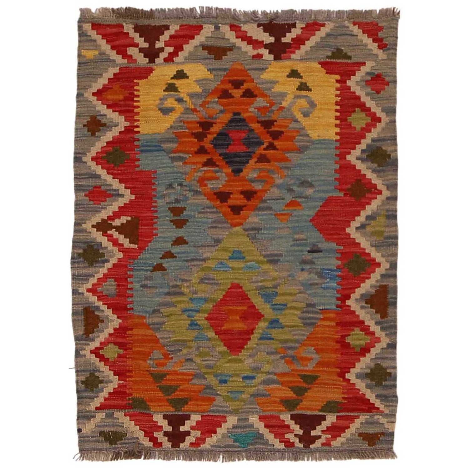 Hand Knotted Afghan Style Kilim 2' 0" x 2' 11" ft / 60 x 90 cm - No. B35104