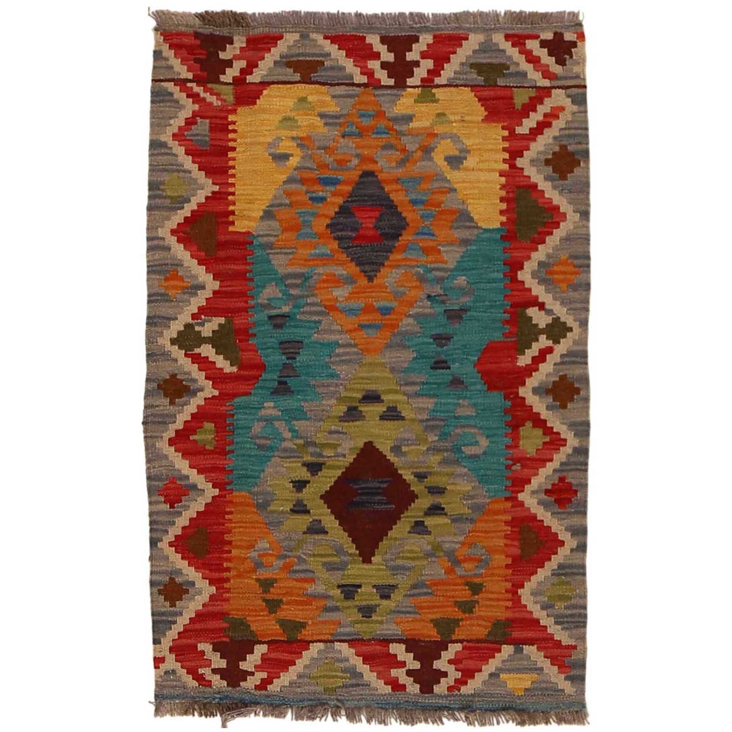 Hand Woven Wool Kelim 2' 0" x 3' 1" ft / 60 x 94 cm - No. B35105
