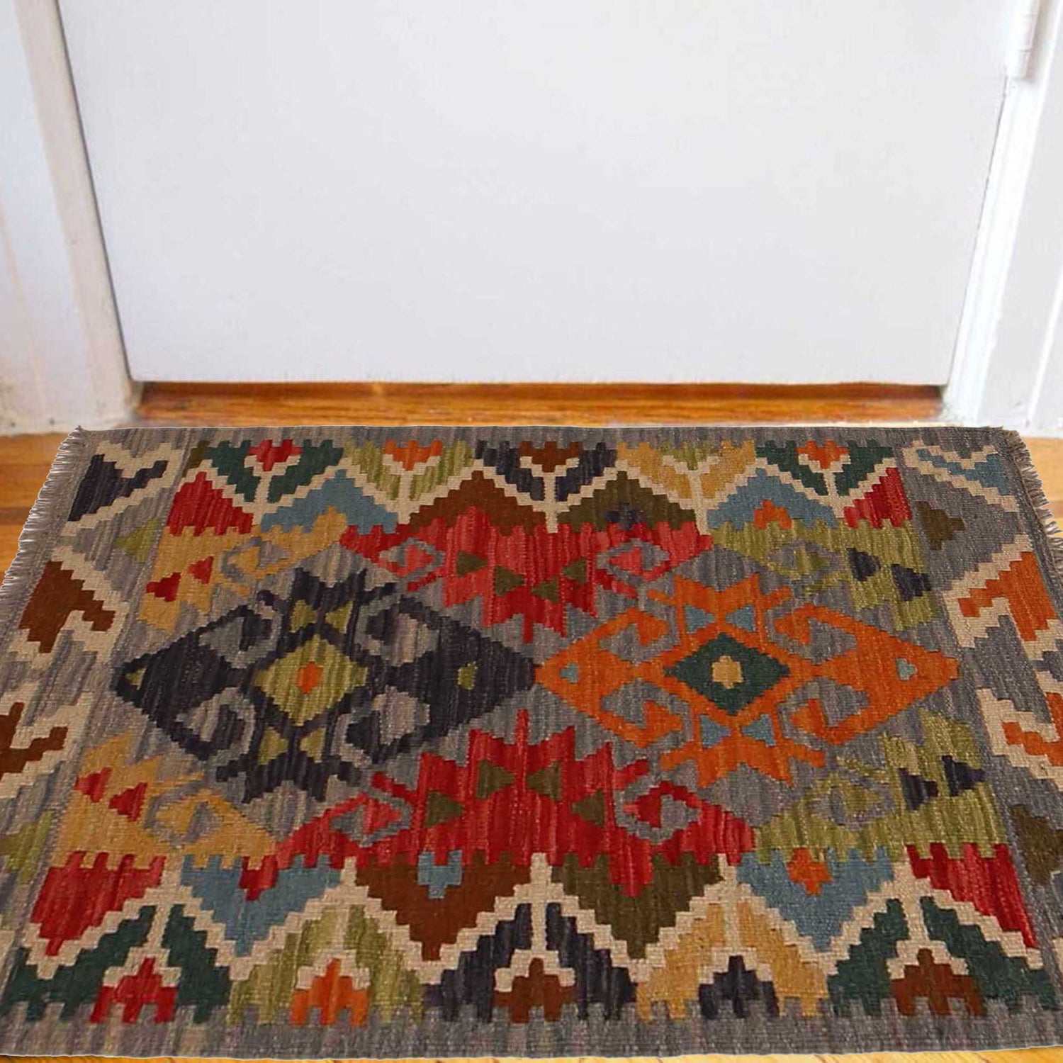 Handmade Turkish Design Wool Kilim 2' 0" x 2' 11" ft / 61 x 89 cm - No. B35106
