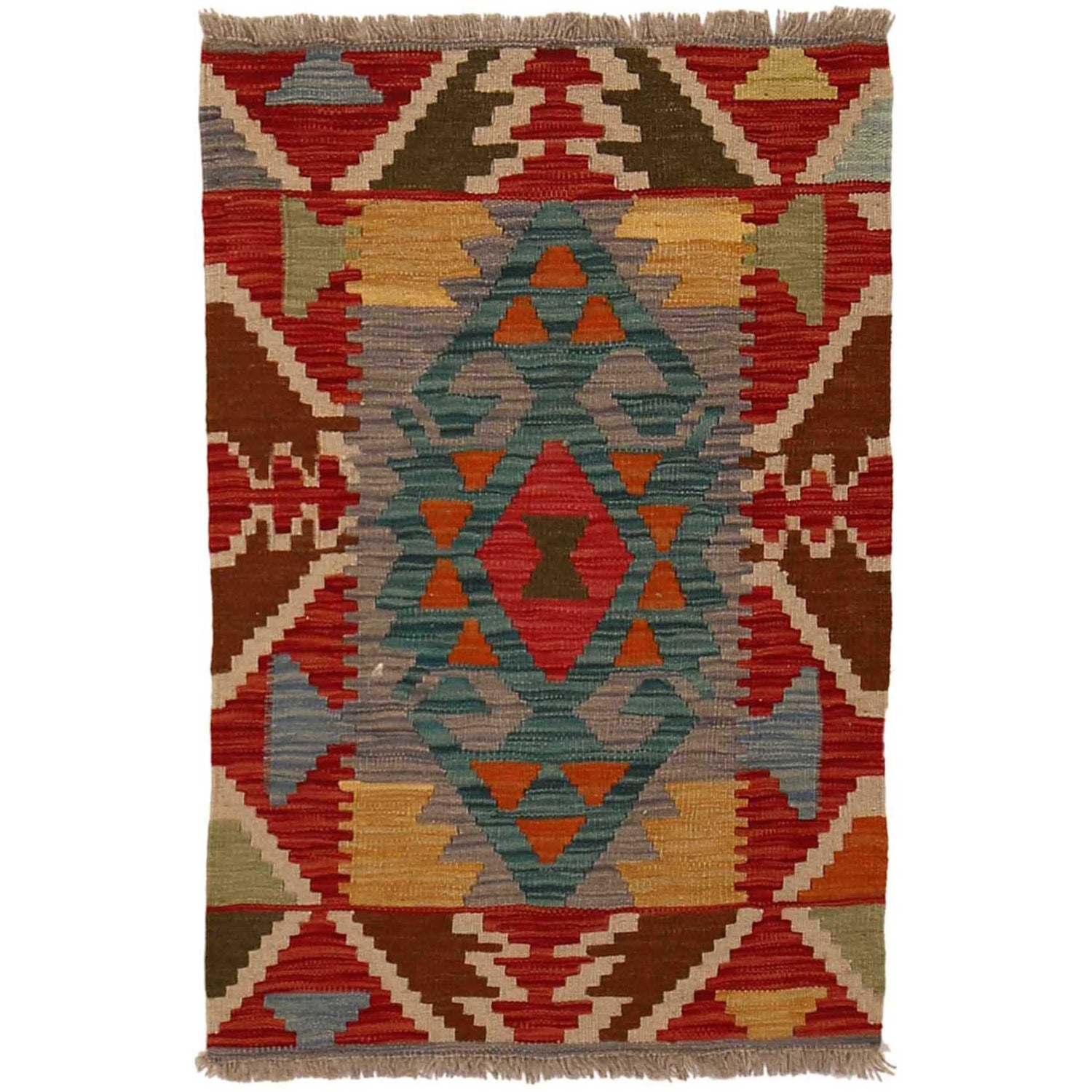 Hand Knotted Flatweave Kilim 2' 0" x 2' 11" ft / 62 x 90 cm - No. B35109