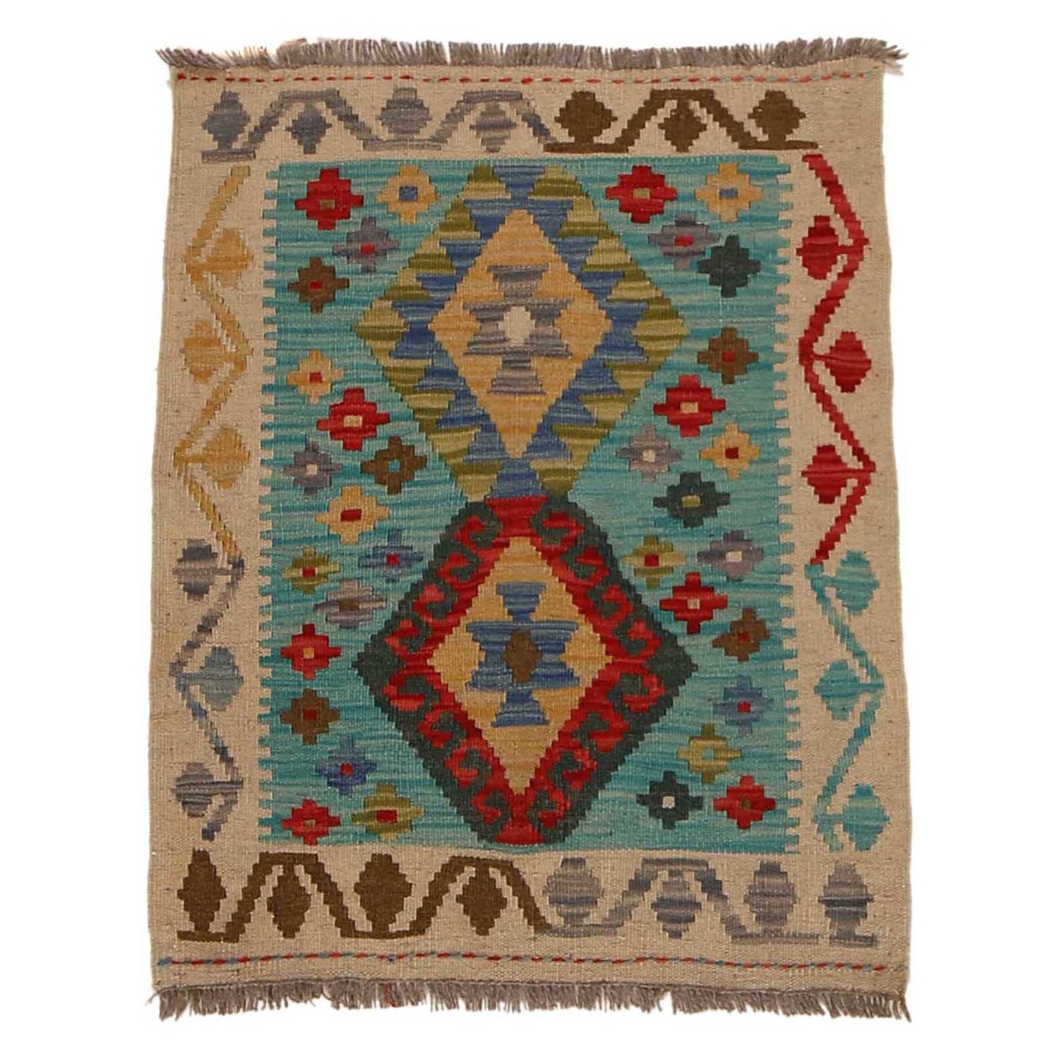 Handmade Afghan Vegetable Kilim 2' 2" x 2' 9" ft / 67 x 83 cm - No. B35110