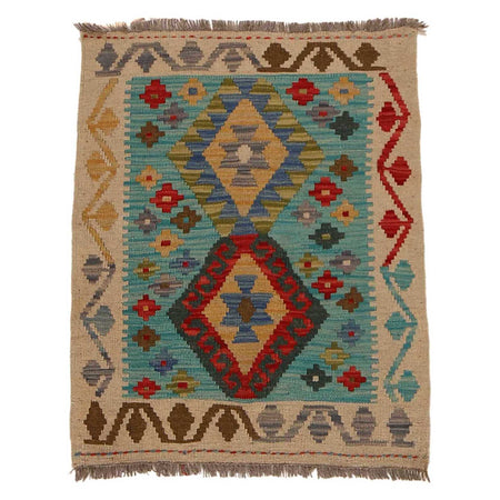 Handmade Afghan Vegetable Kilim 2' 2" x 2' 9" ft / 67 x 83 cm - No. B35110