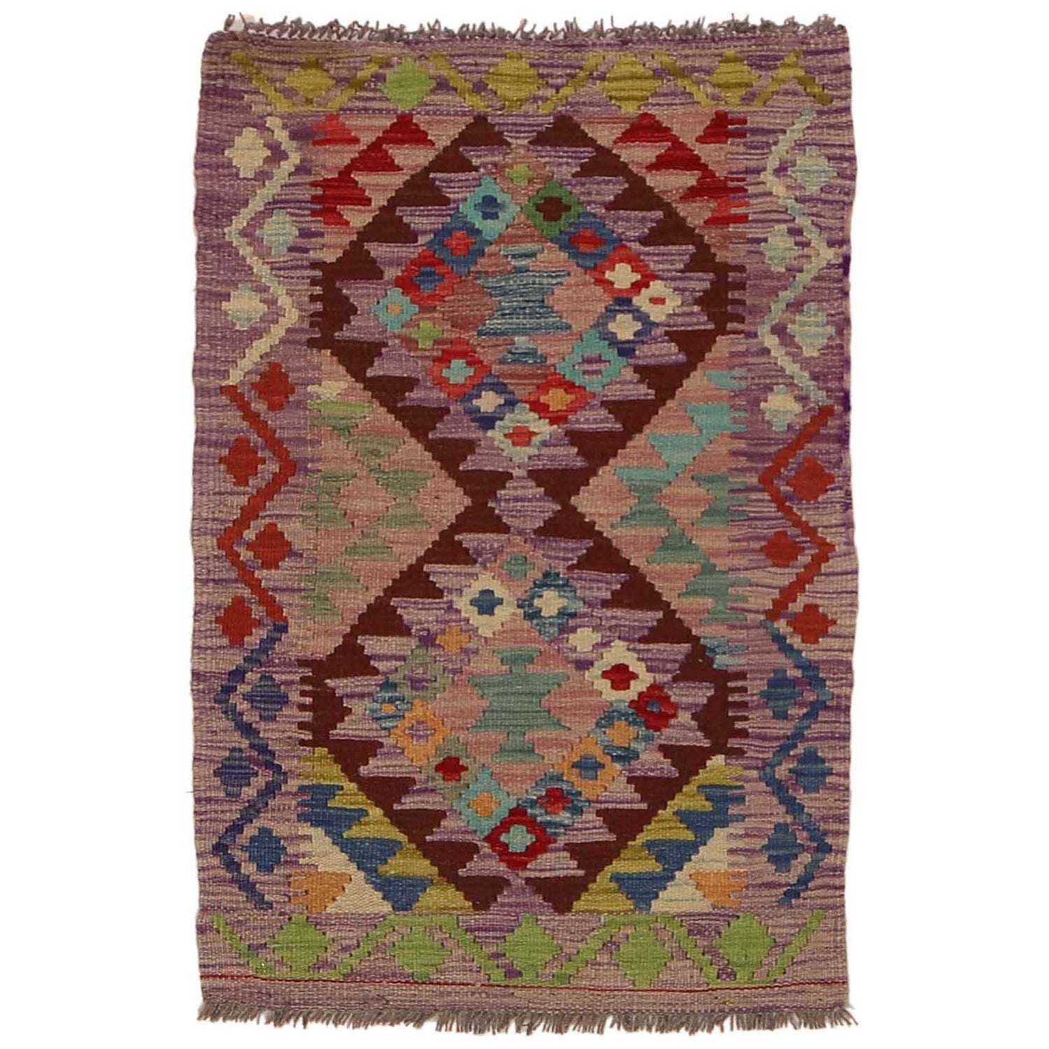 Multi Color ful Flat-Weave Wool Kilim 2' 0" x 3' 3" ft / 62 x 100 cm - No. B35113