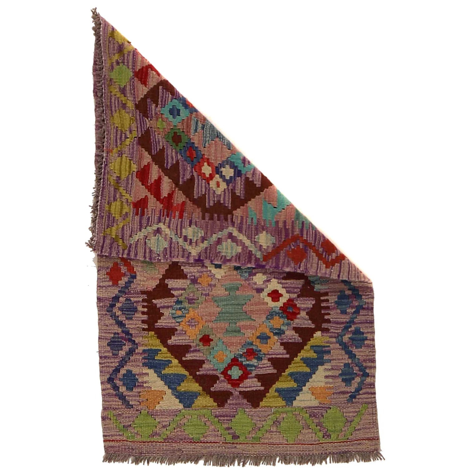 Multi Color ful Flat-Weave Wool Kilim 2' 0" x 3' 3" ft / 62 x 100 cm - No. B35113