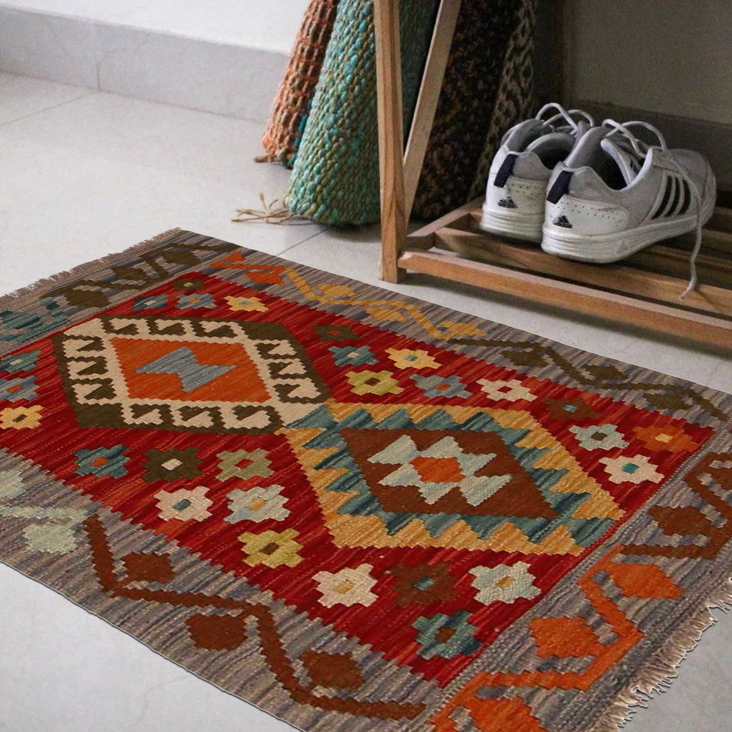 Handmade Vegetable Kilim 2' 2" x 2' 11" ft / 65 x 90 cm - No. B35114
