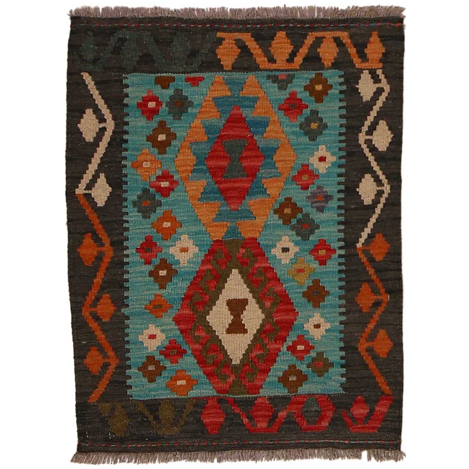 Hand Knotted Afghan Style Kilim 2' 2" x 2' 9" ft / 67 x 85 cm - No. B35116