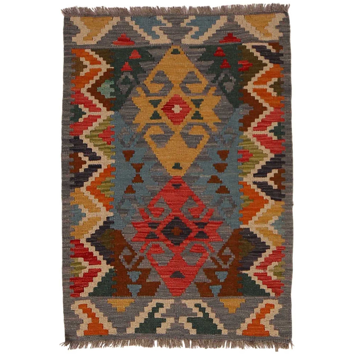 Hand Woven Wool Kelim 2' 2" x 2' 11" ft / 65 x 89 cm - No. B35118
