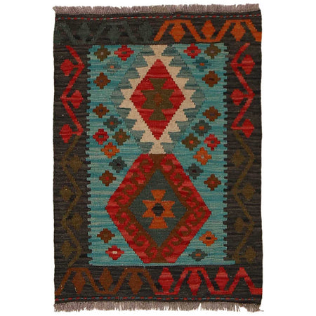 Handmade Turkish Design Wool Kilim 2' 0" x 2' 10" ft / 62 x 86 cm - No. B35121
