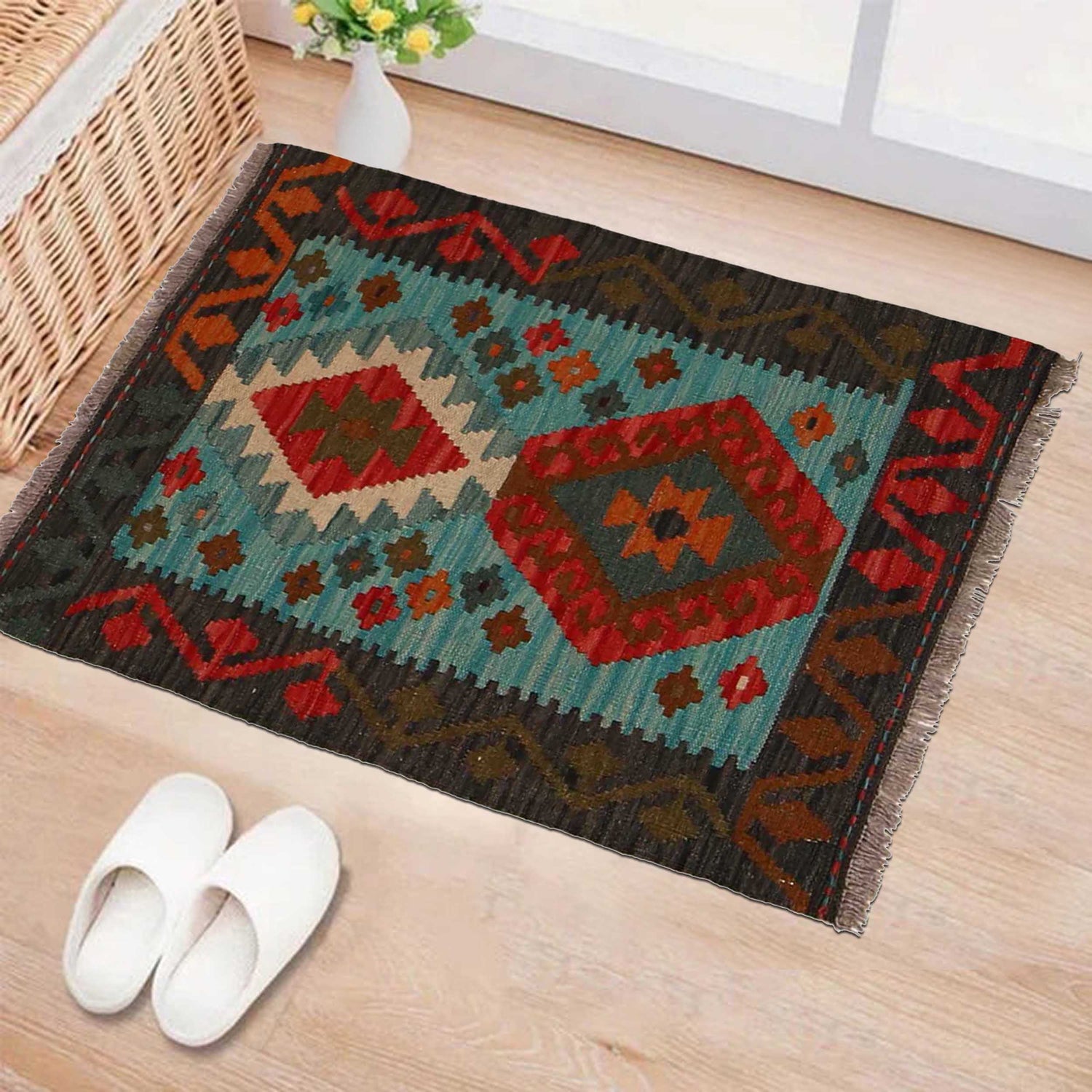 Handmade Turkish Design Wool Kilim 2' 0" x 2' 10" ft / 62 x 86 cm - No. B35121