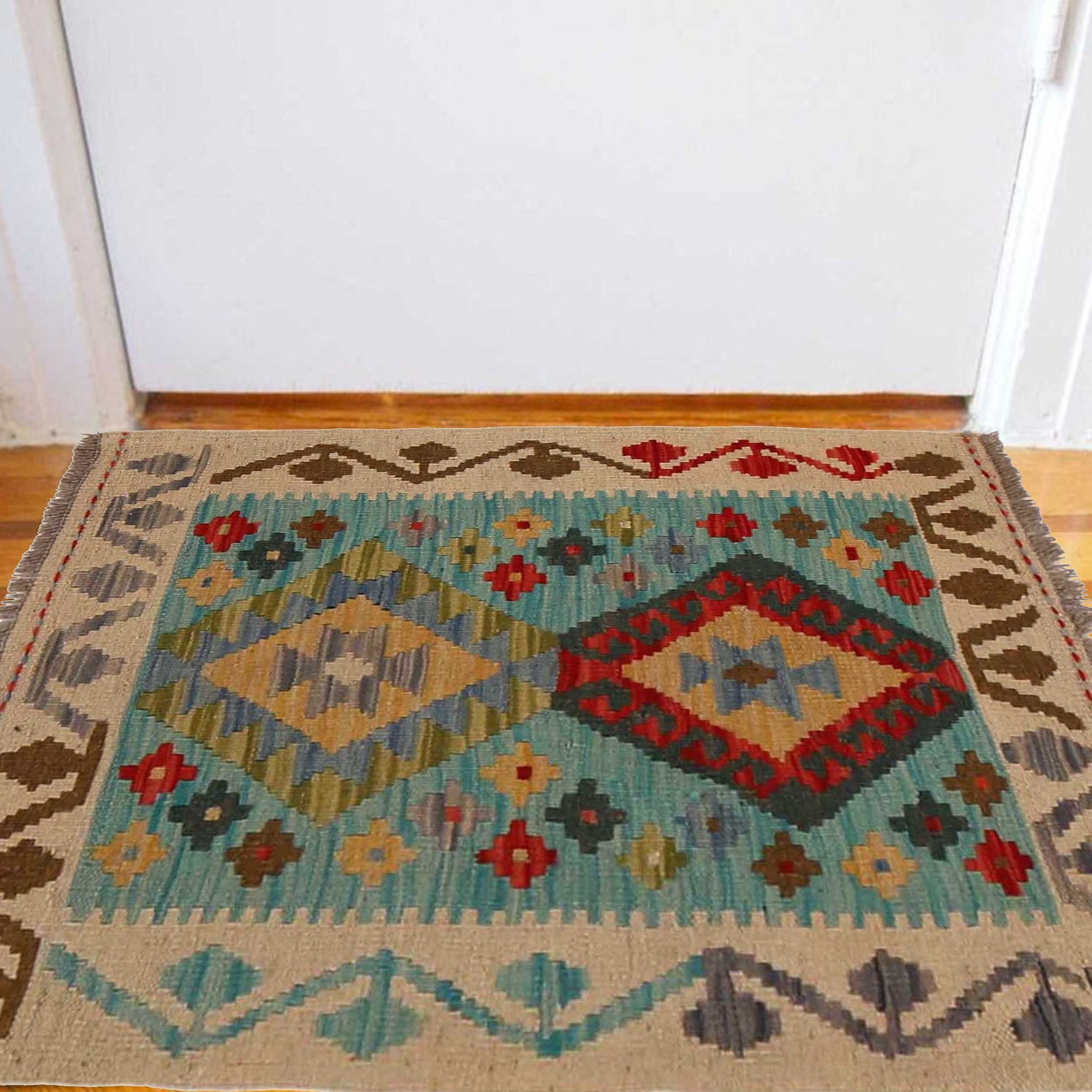 Handmade Afghan Vegetable Kilim 2' 1" x 2' 9" ft / 64 x 84 cm - No. B35124