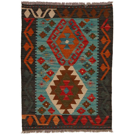 Multi Color ful Flat-Weave Wool Kilim 2' 1" x 2' 10" ft / 64 x 87 cm - No. B35126