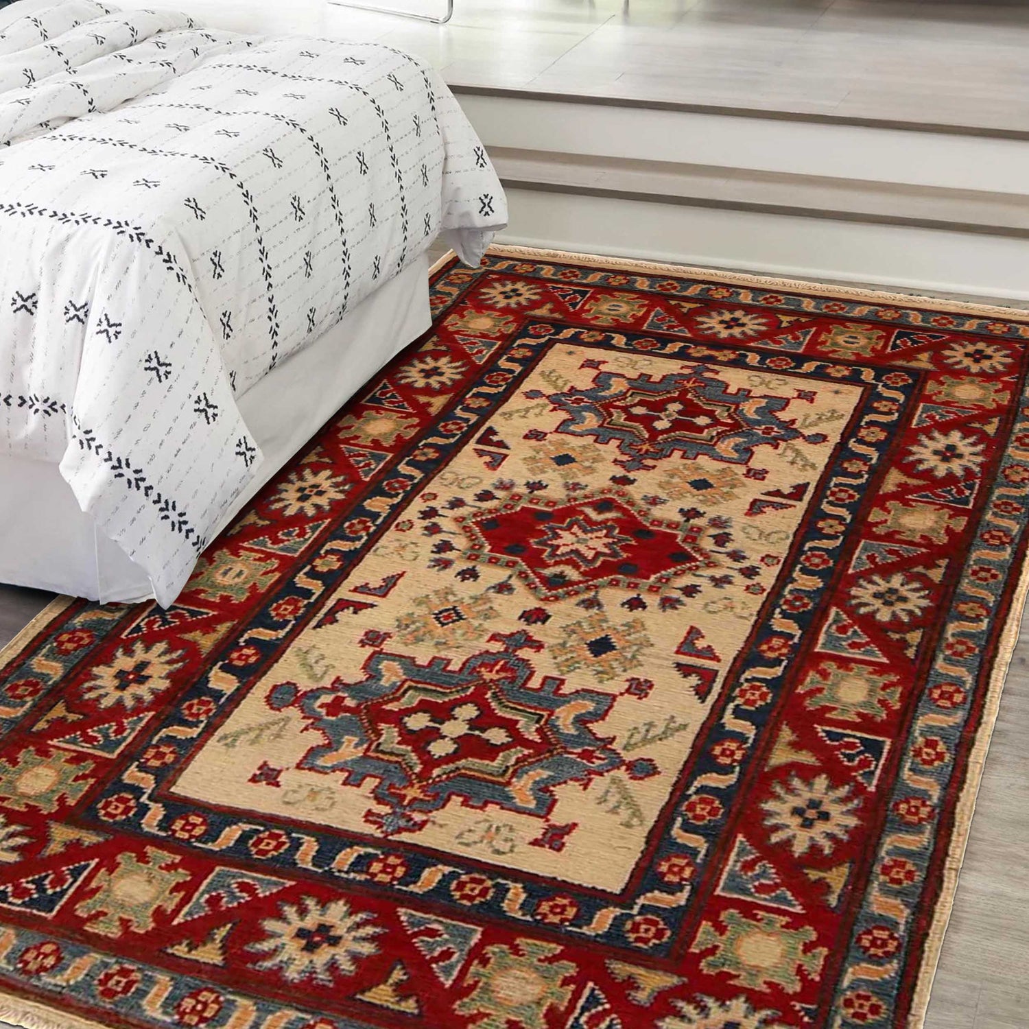 Beige Color Kazak Rug 2' 7" x 4' 0" ft / 78 x 123 cm - No. B35134