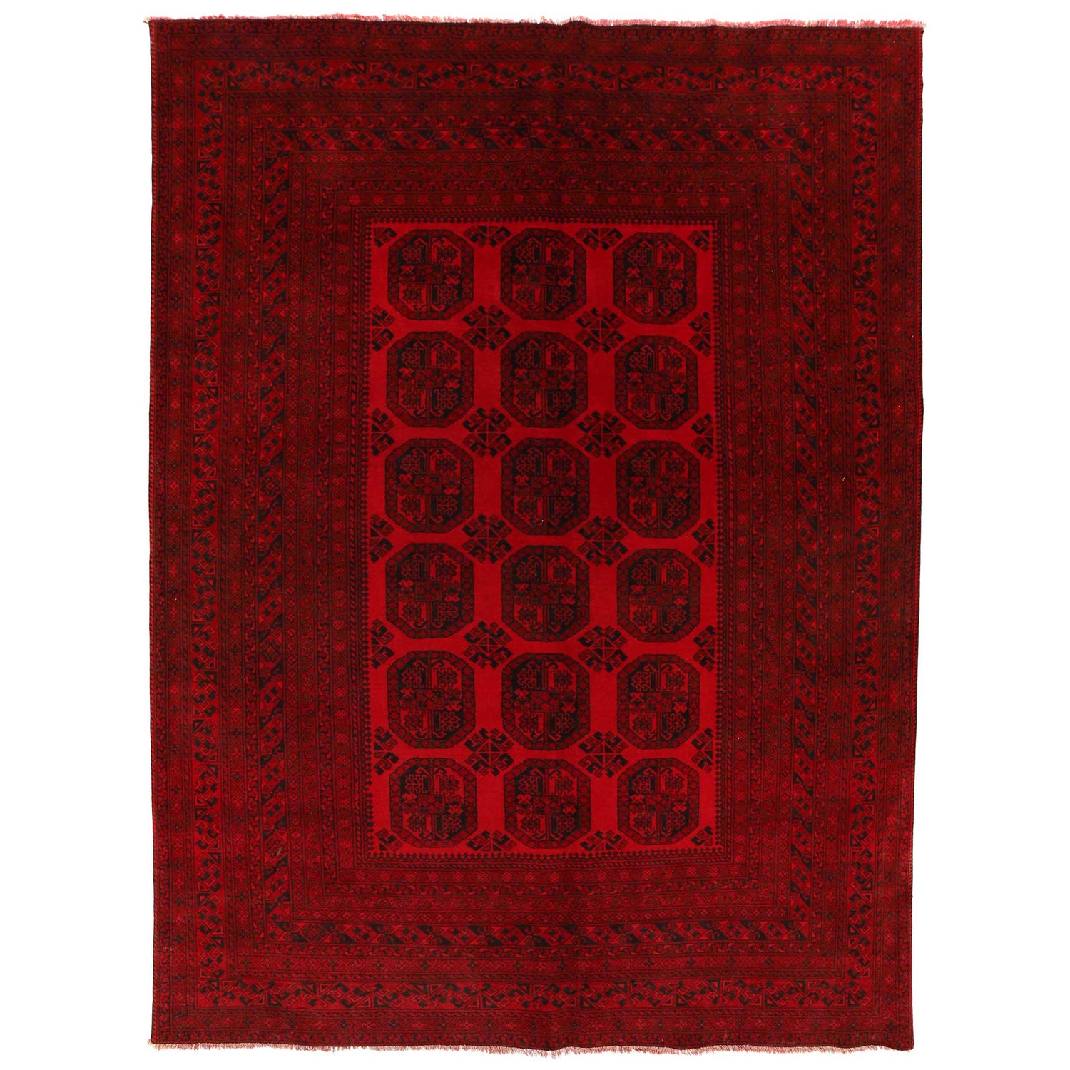 Handmade Red Afghan Filpa Area Carpet - Oriental Wool Rug 6' 10" x 9' 3" ft / 208 x 281 cm - No. B35148
