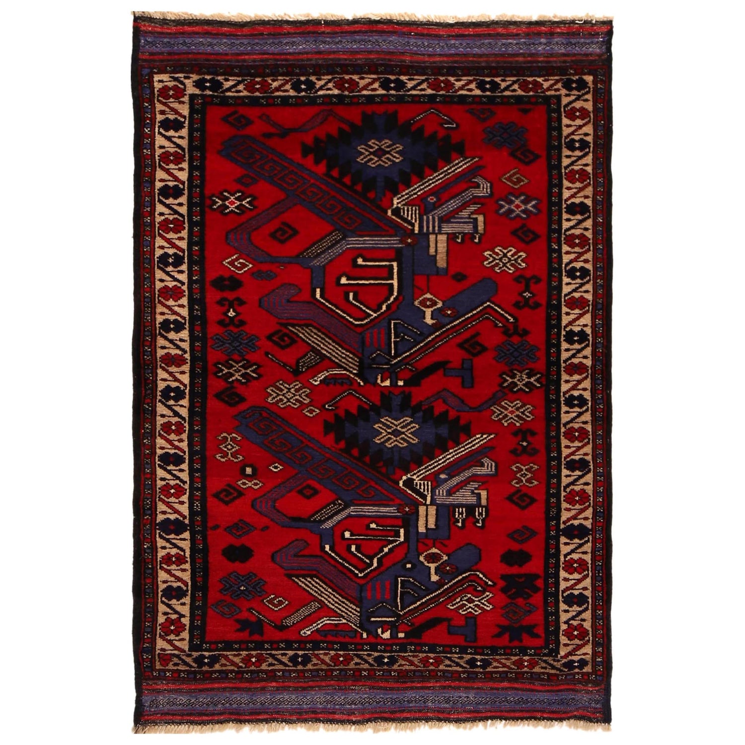 Traditional Baloch Rug 3' 2" x 4' 9" ft / 95 x 146 cm - No. B35177