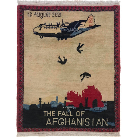 Handcrafted Afghan War Rug 2' 0" x 2' 8" ft / 60 x 82 cm - No. B35417
