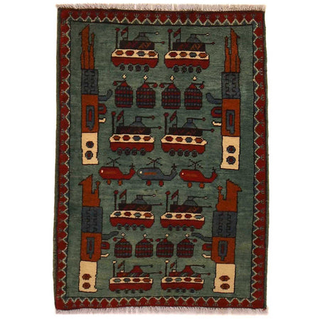 Handcrafted Afghan War Rug 2' 1" x 2' 11" ft / 63 x 88 cm - No. B35423