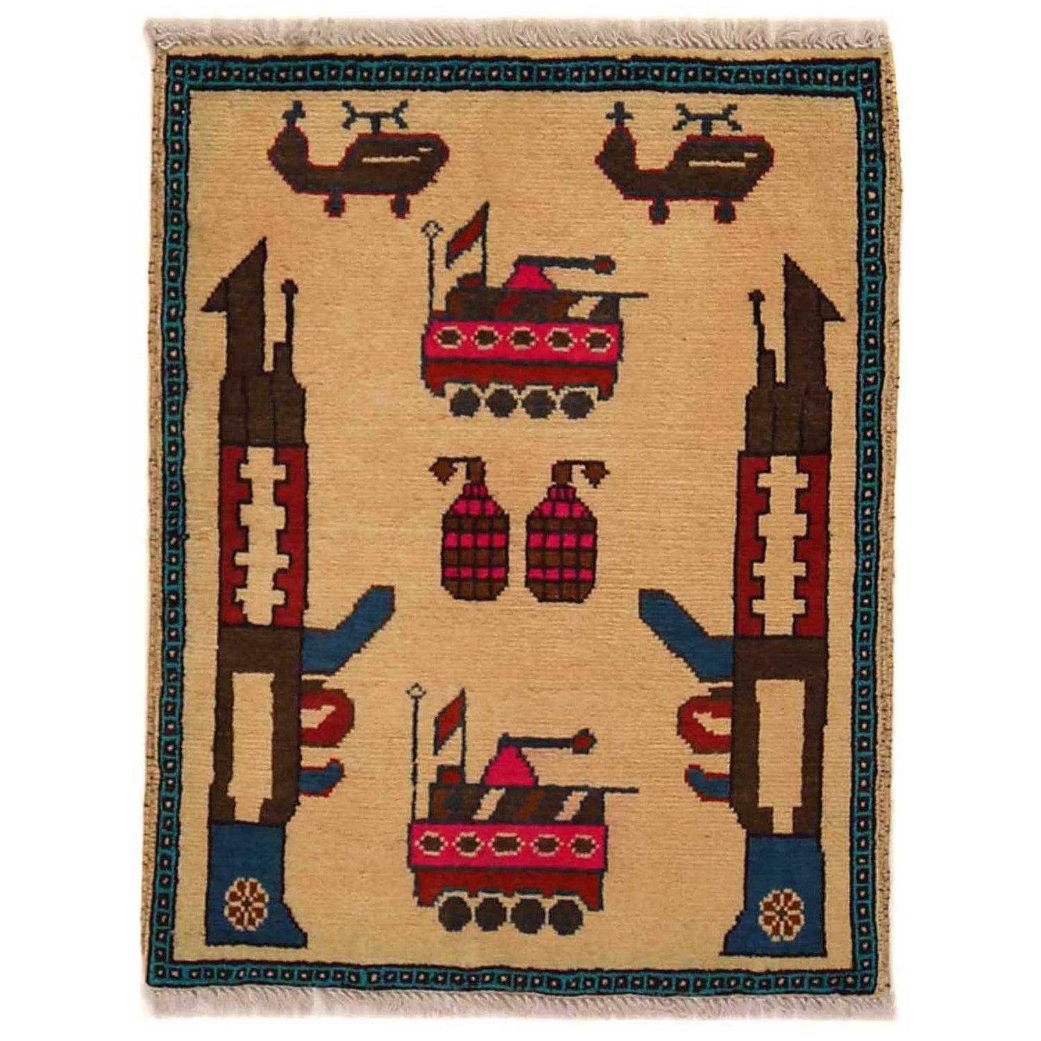Authentic Afghan War Area Rug 2' 0" x 2' 6" ft / 60 x 76 cm - No. B35424