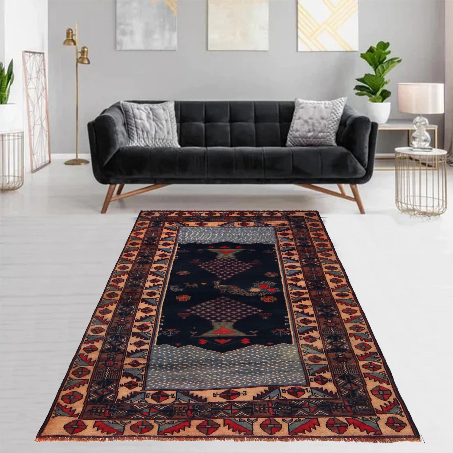 Handmade Picture Area Rug 3' 5" x 6' 0" ft / 105 x 183 cm - No. B35437
