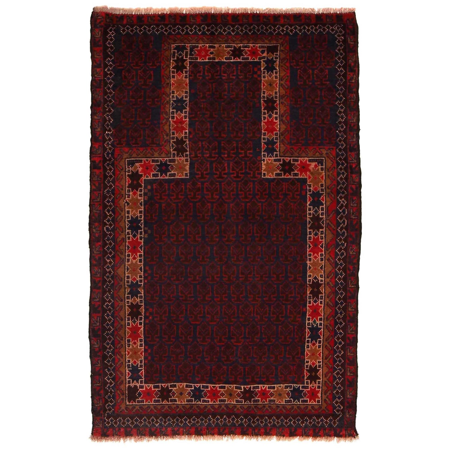 Hand Knotted Prayer Rug 2' 11" x 4' 7" ft / 88 x 140 cm -No. B35440