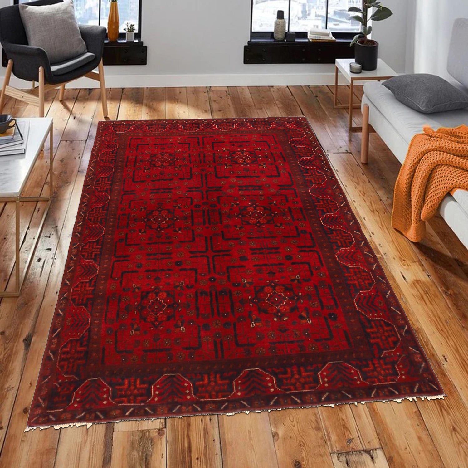 Handwoven Khal Mohammadi Afghan Carpet 4' 6" x 6' 4" ft / 136 x 193 cm - No. B35796