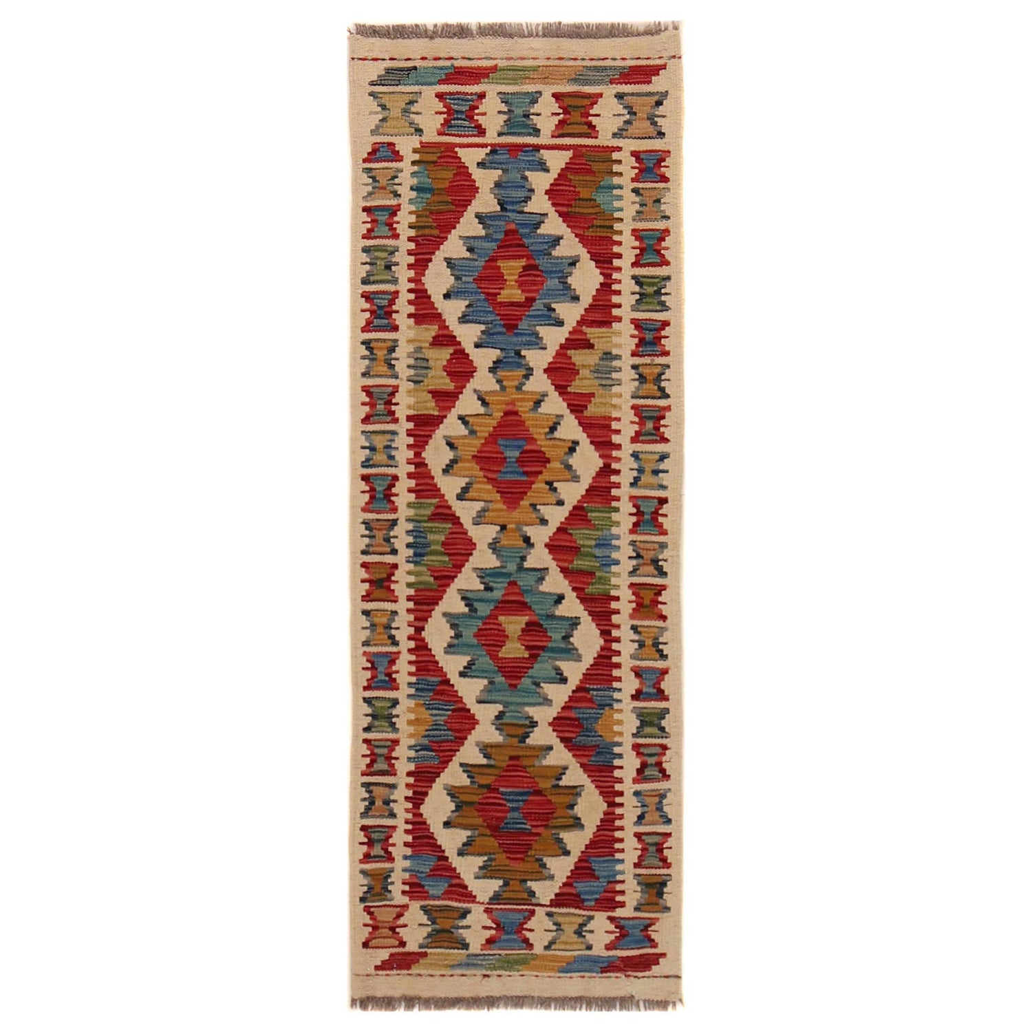 Hand Knotted Afghan Style Kilim Runner 1' 8" x 4' 10" ft / 50 x 148 cm - No. B35866