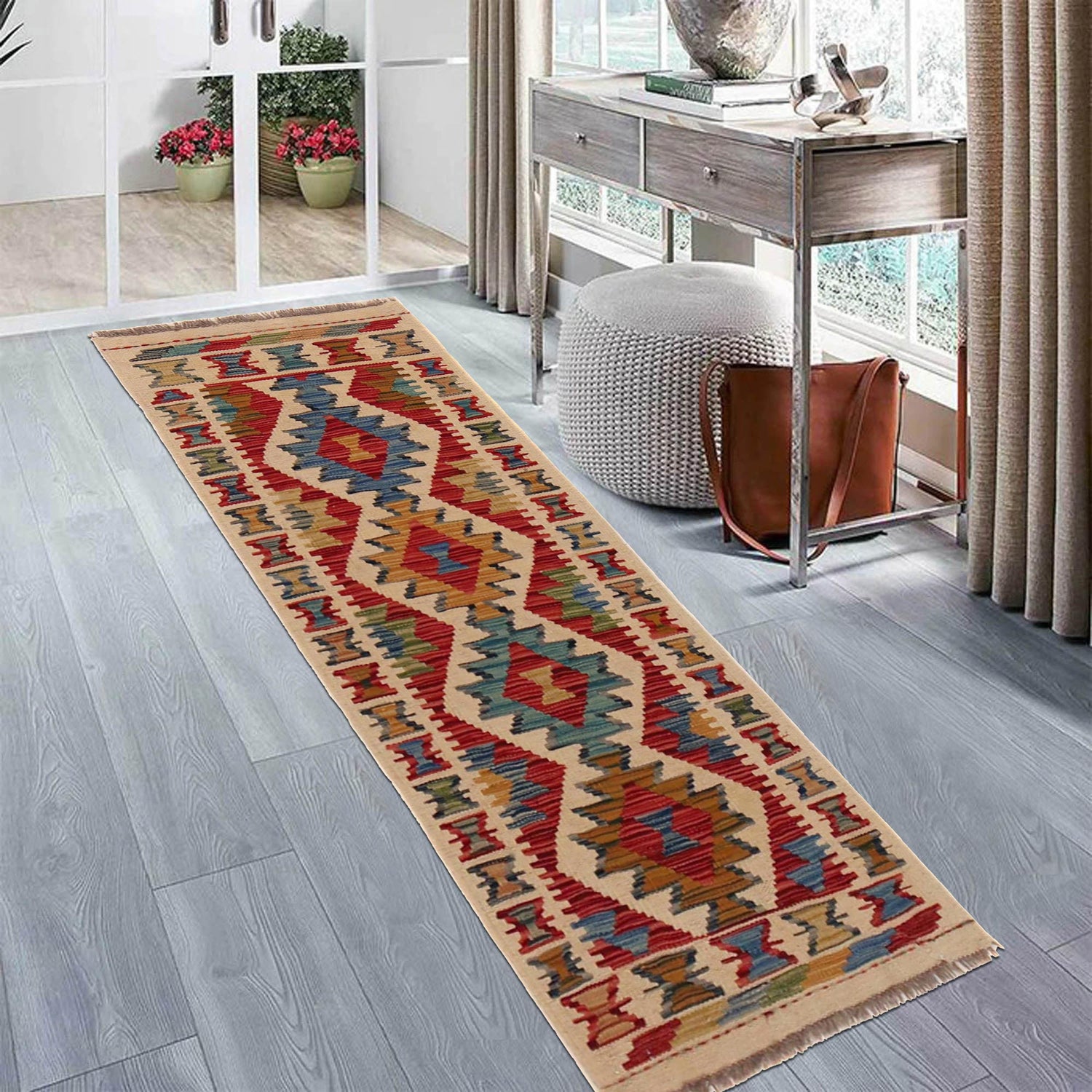 Hand Knotted Afghan Style Kilim Runner 1' 8" x 4' 10" ft / 50 x 148 cm - No. B35866