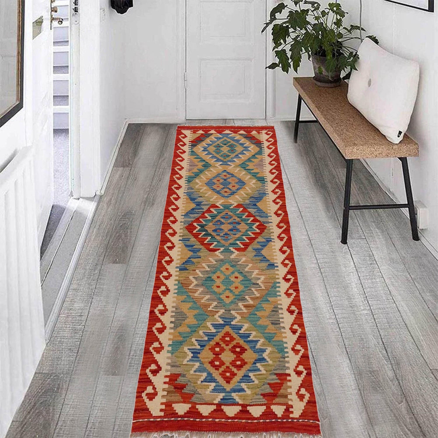 Handmade Turkish Design Wool Kilim Runner 1' 10" x 4' 11" ft / 55 x 149 cm - No. B35868