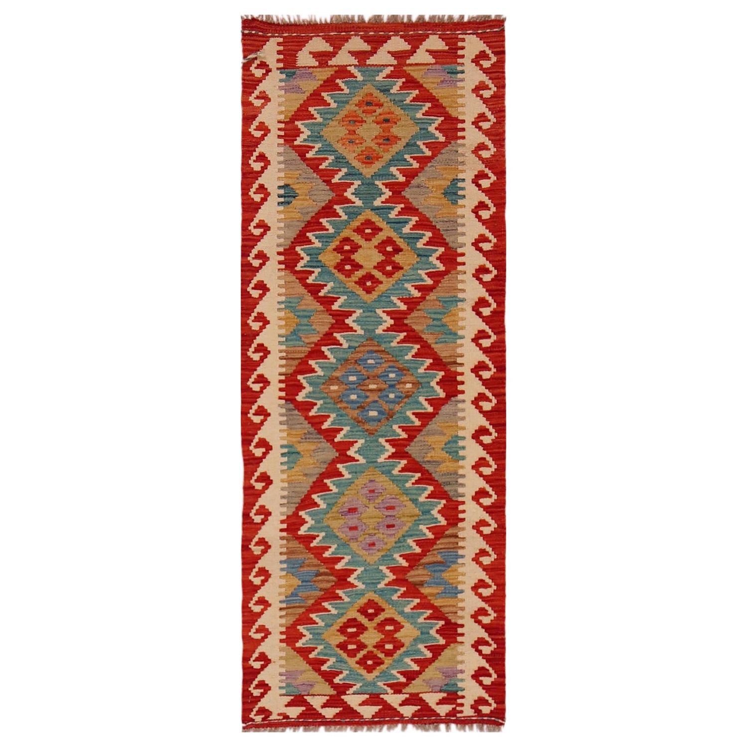 Hand Knotted Afghan Style Kilim Runner 1' 10" x 4' 11" ft / 56 x 151 cm - No. B35879