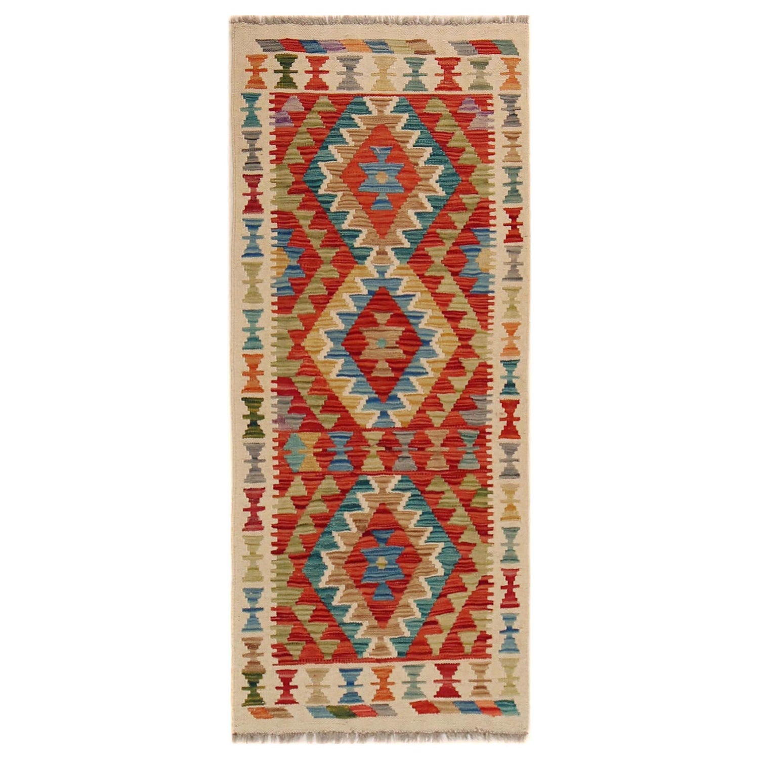 Hand Woven Wool Kelim Runner 1' 10" x 4' 7" ft / 57 x 140 cm - No. B35880