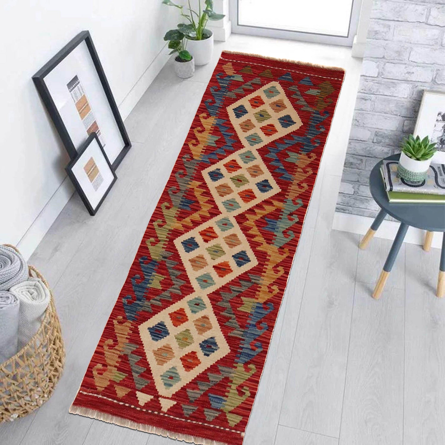 Handmade Turkish Design Wool Kilim Runner 1' 8" x 4' 9" ft / 51 x 146 cm - No. B35881