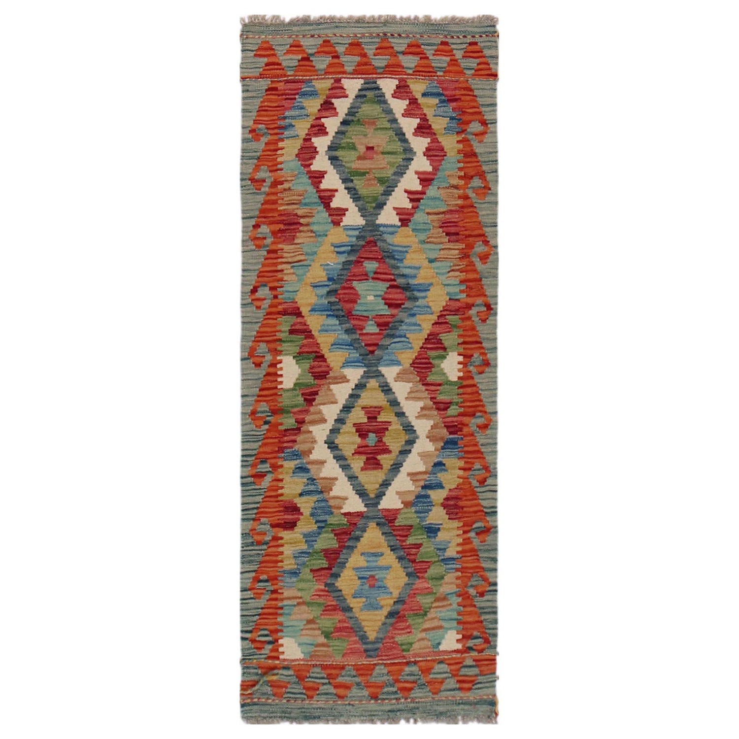 Handmade Afghan Vegetable Kilim Runner 1' 8" x 4' 9" ft / 52 x 146 cm - No. B35884