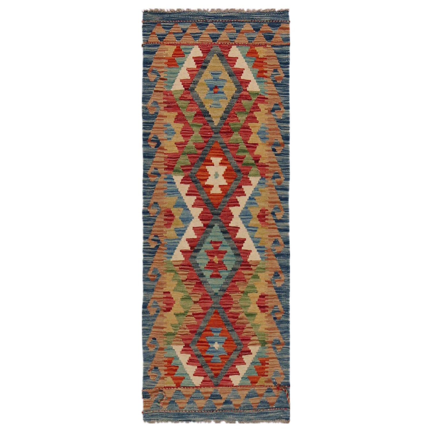 Hand Knotted Afghan Style Kilim Runner 1' 8" x 4' 10" ft / 52 x 148 cm - No. B35890