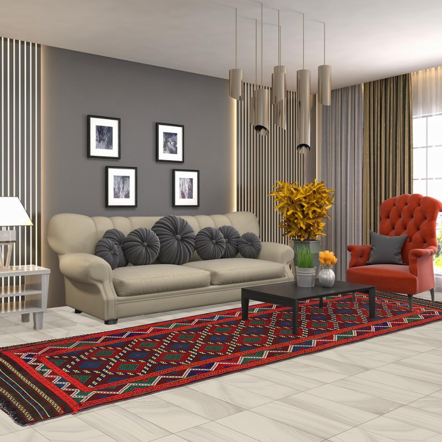 Short Kilim Runner 2' 3" x 7' 3" ft / 68 x 220 cm - No. B35891