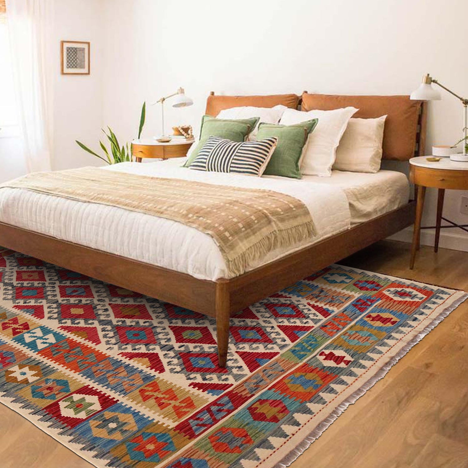 Handmade Turkish Design Wool Kilim 6' 0" x 7' 10" ft / 184 x 240 cm - No. B35923