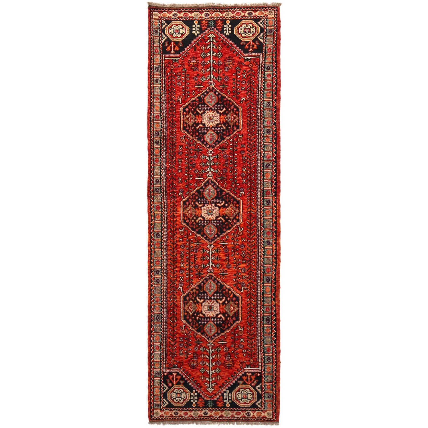 Rich Red Color Shiraz Carpet Runner 2' 8" x 9' 5" ft / 81 x 287 cm - No. B36516
