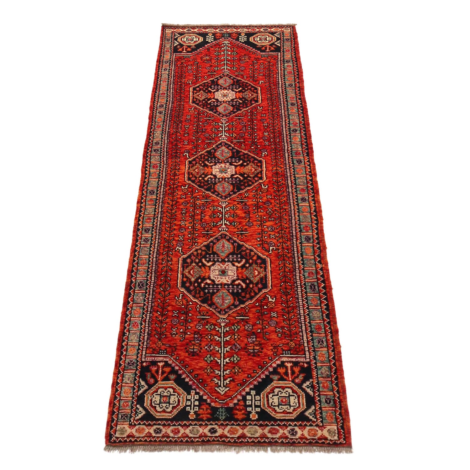 Rich Red Color Shiraz Carpet Runner 2' 8" x 9' 5" ft / 81 x 287 cm - No. B36516