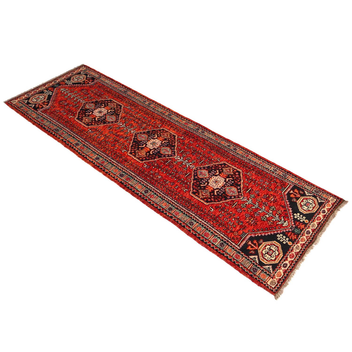 Rich Red Color Shiraz Carpet Runner 2' 8" x 9' 5" ft / 81 x 287 cm - No. B36516