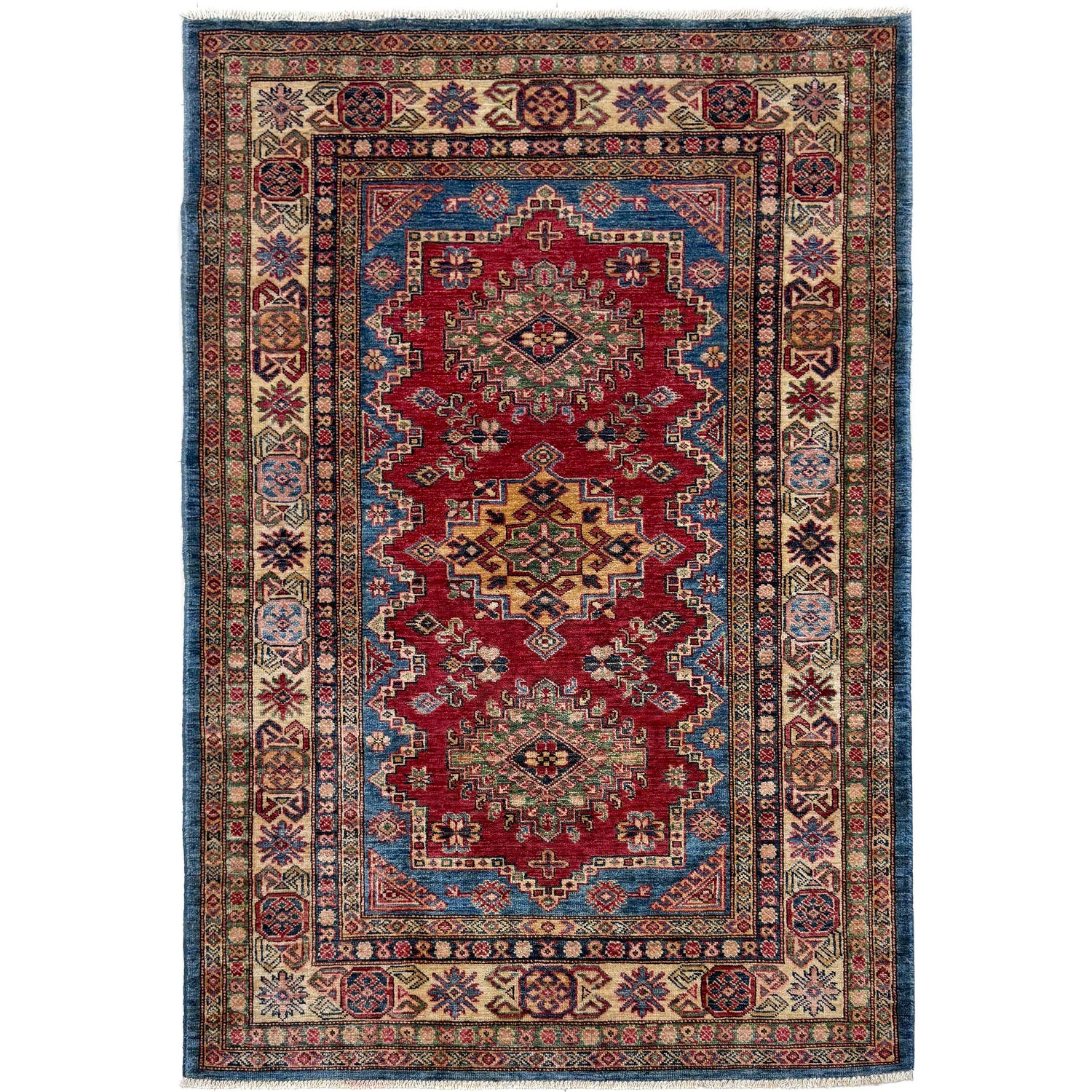High-Quality Kazak Area Rug 4' 0" x 5' 11" ft / 123 x 181 cm - No. B39604