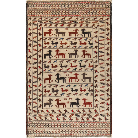 Handmade Soumak Kelim 4' 1" x 6' 6" ft / 125 x 198 cm - No. G22009