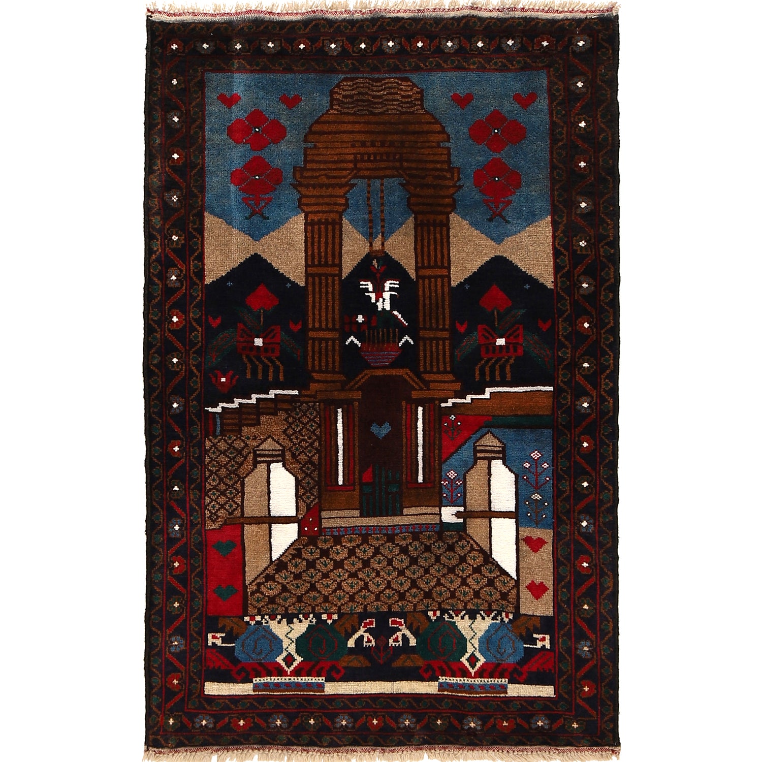 Handmade Pictorial Carpet 2' 8" x 4' 7" ft / 81 x 140 cm - No. G22014