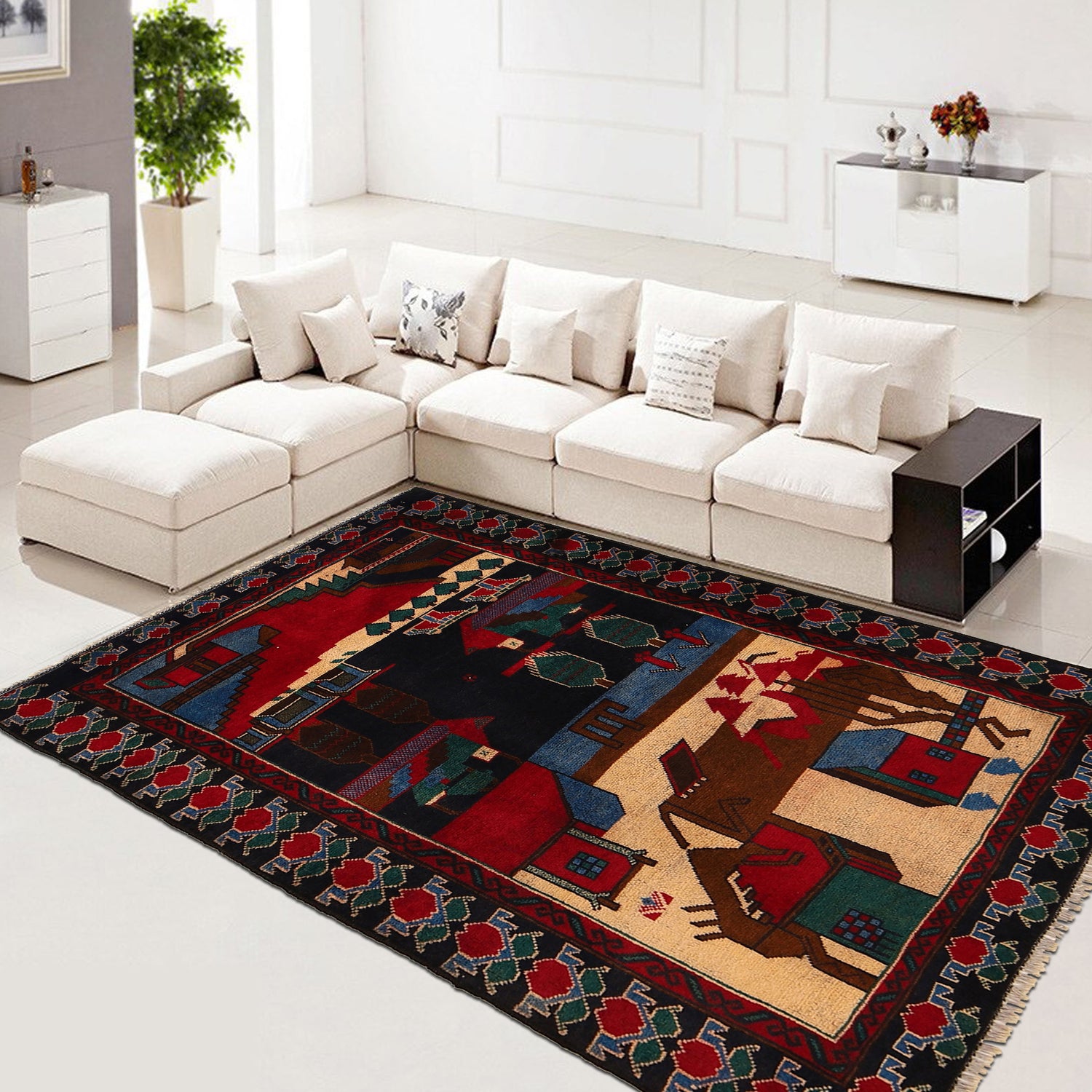Handmade Picture Area Rug 3' 2" x 4' 9" ft / 97 x 145 cm - No. G22015