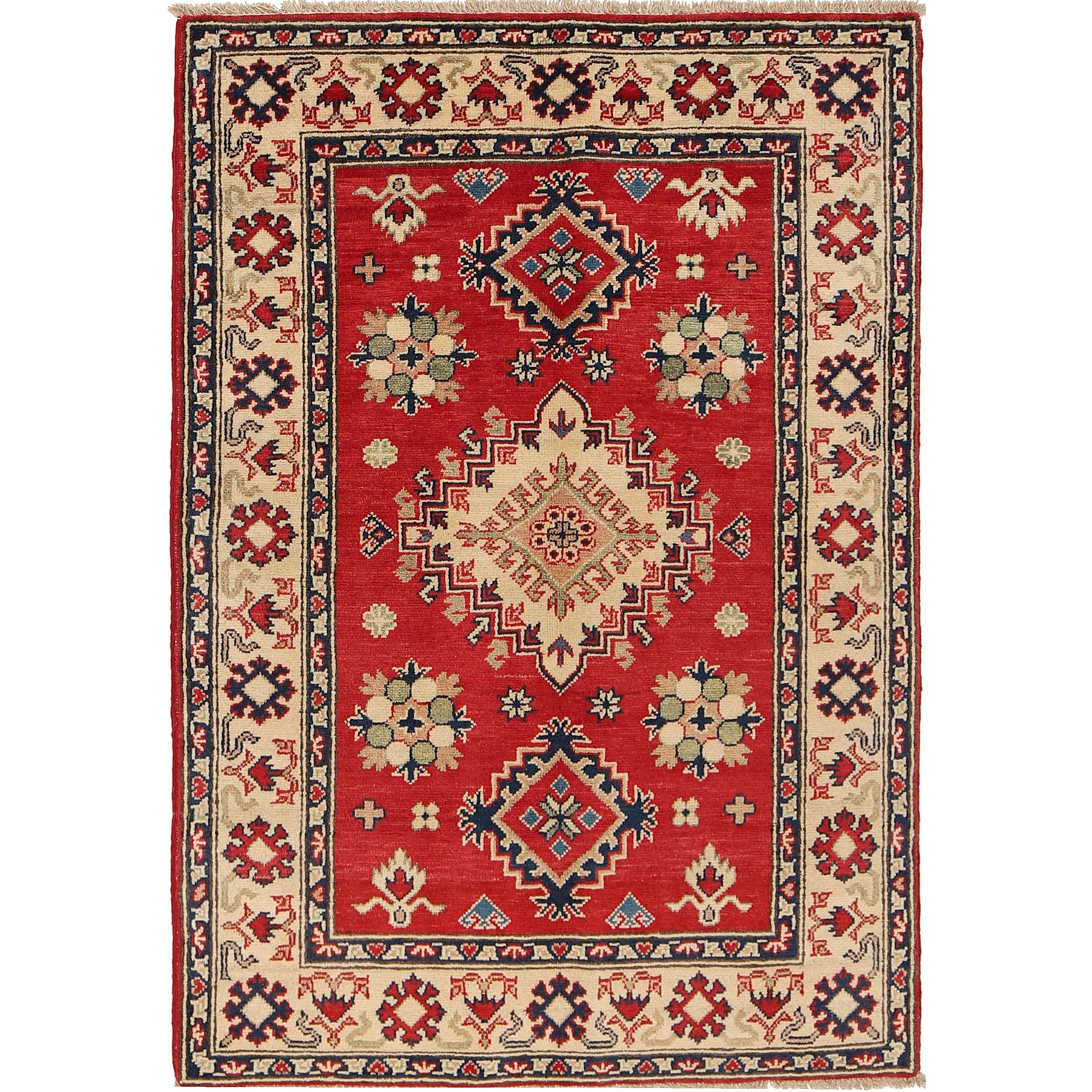 Hand Knotted Kazak Oriental Rug 3' 3" x 5' 0" ft / 100 x 153 cm - No. G22652