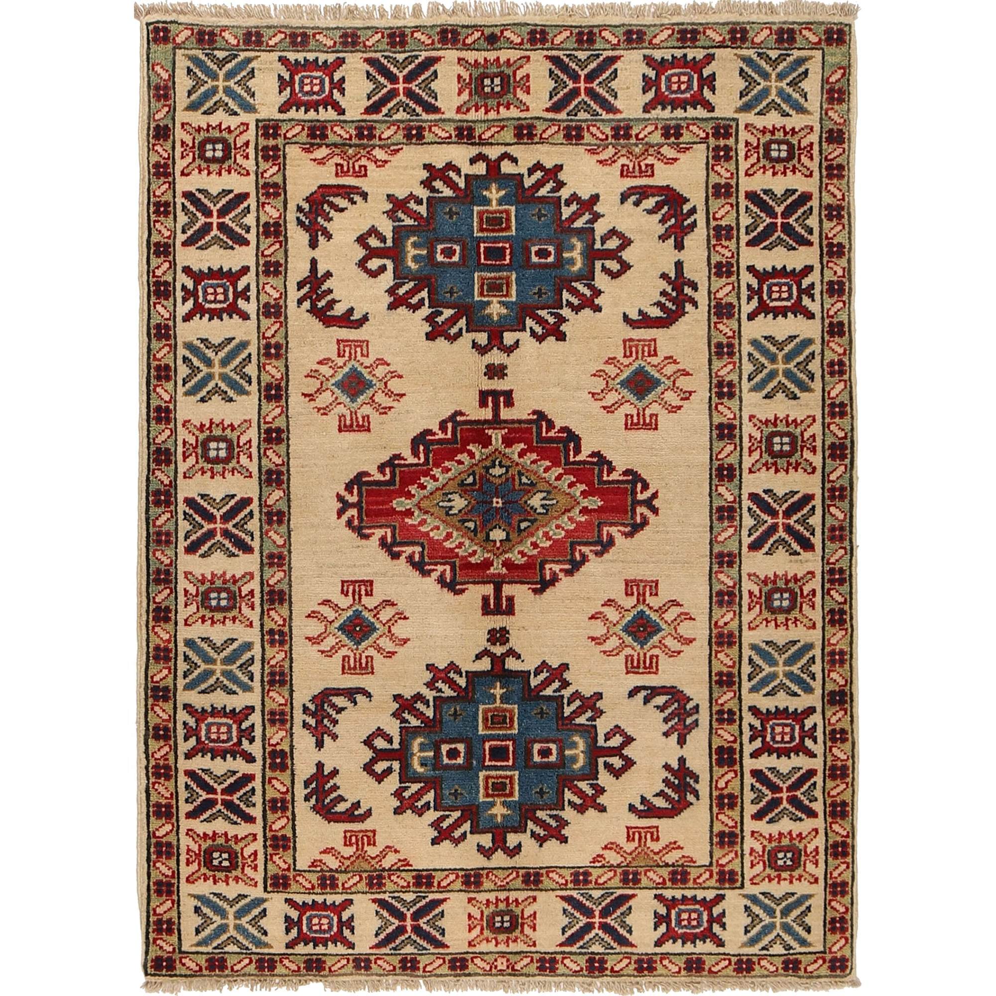 Ivory Kazak Rug 2' 11" x 3' 9" ft / 88 x 115 cm - No. G22677