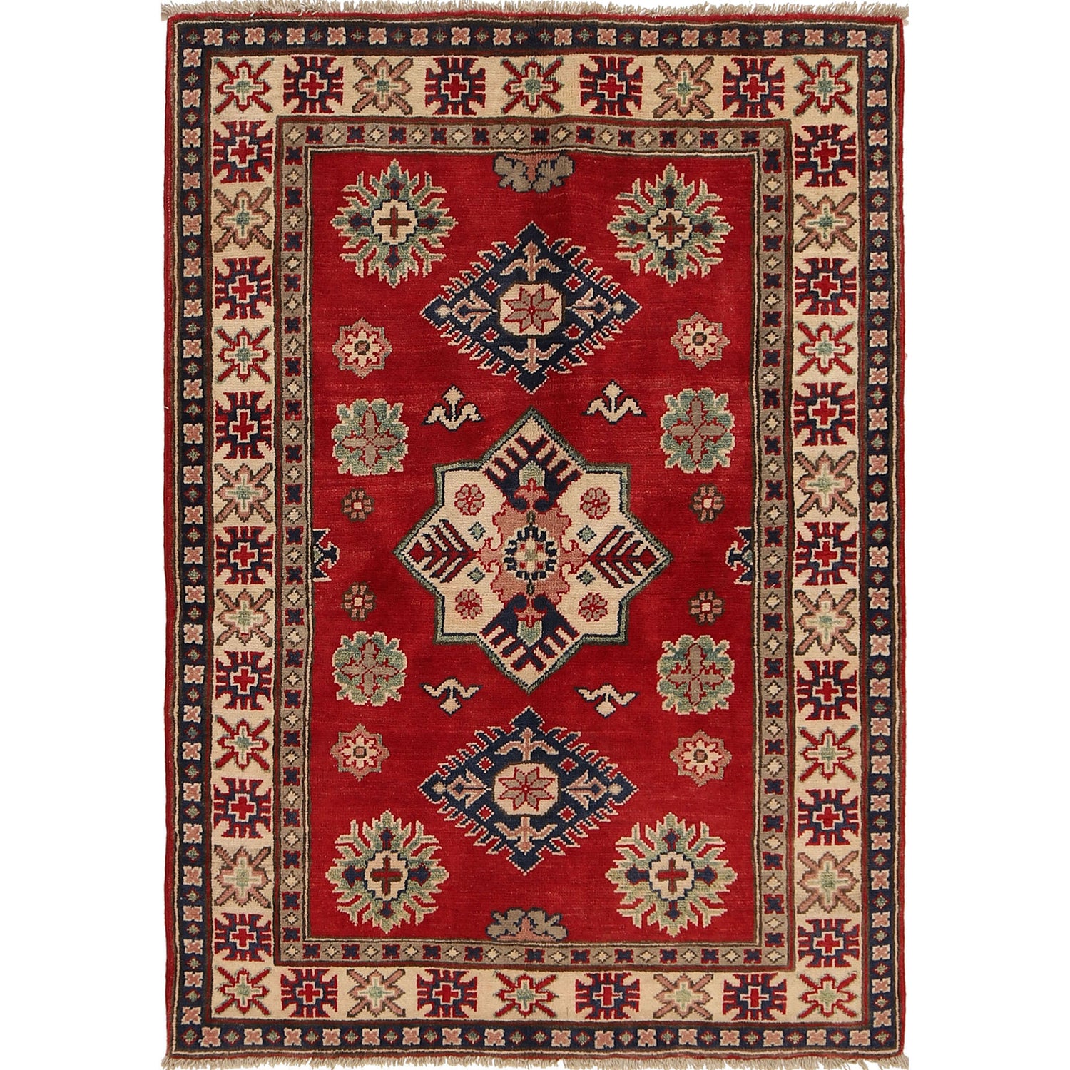 Hand Knotted Kazak Oriental Rug 3' 3" x 4' 7" ft / 98 x 139 cm - No. G22714