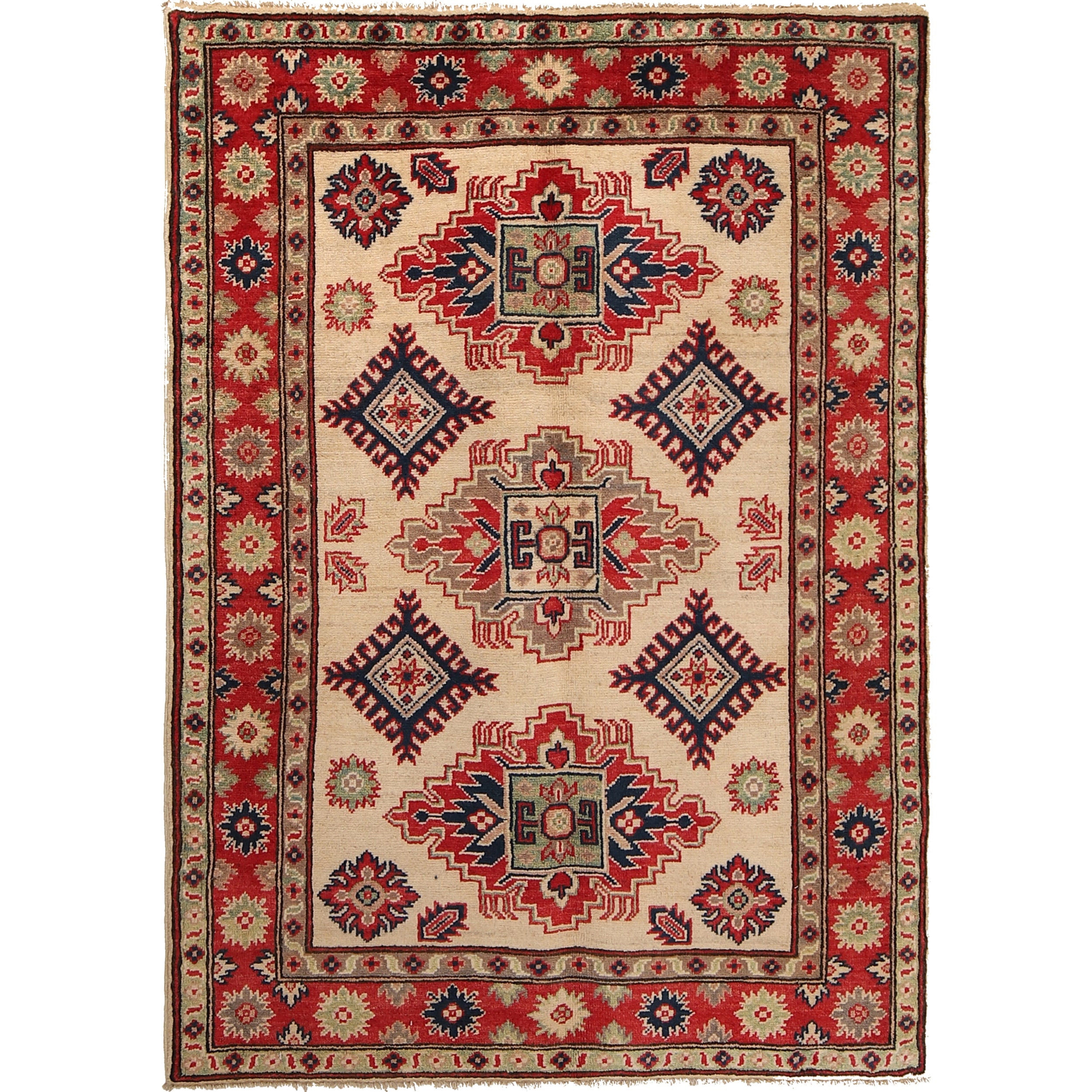 Hand knotted Kazak Carpet 3' 5" x 4' 9" ft / 105 x 146 cm - No. G22740