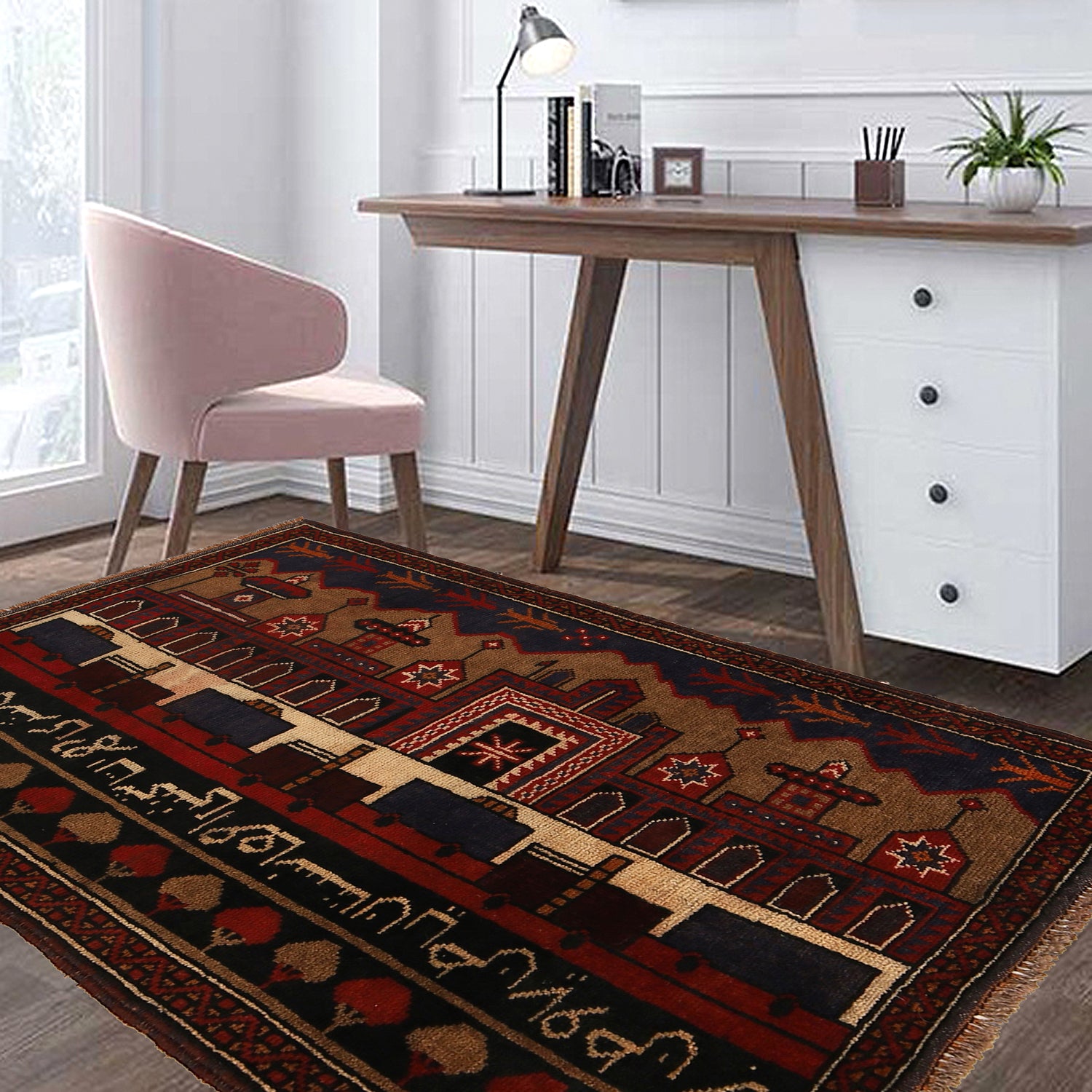 Handmade Picture Area Rug 2' 11" x 4' 6" ft / 90 x 138 cm - No. G22889