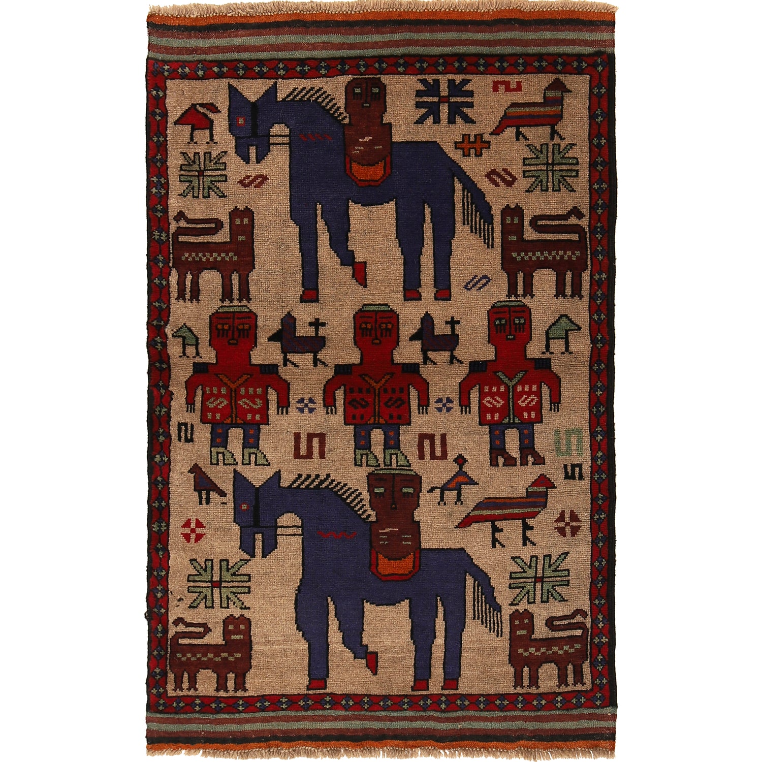 Hand Made Animal Pictorial Area Carpet  3' 1" x 4' 11" ft / 93 x 151 cm - No. G22926