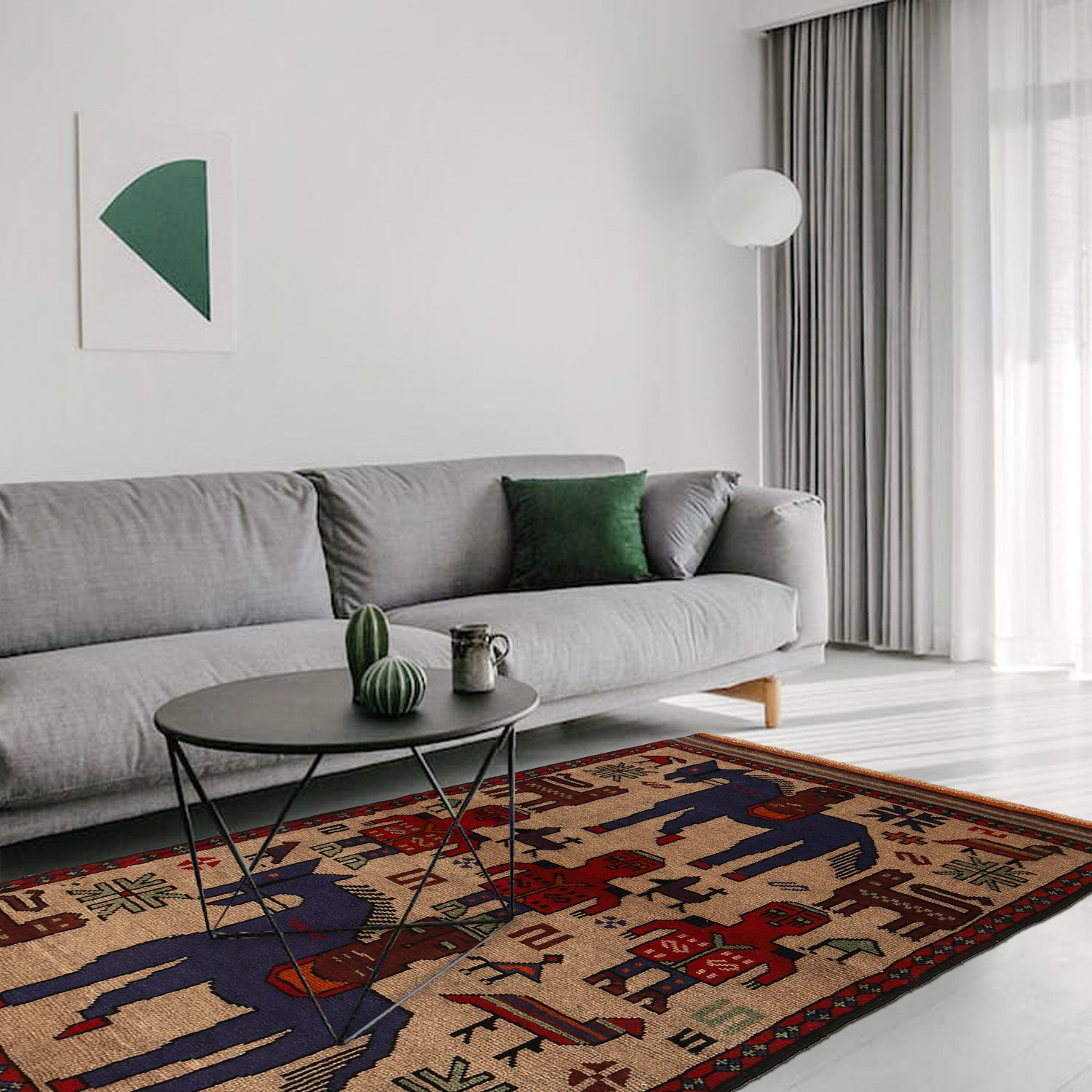 Hand Made Animal Pictorial Area Carpet  3' 1" x 4' 11" ft / 93 x 151 cm - No. G22926