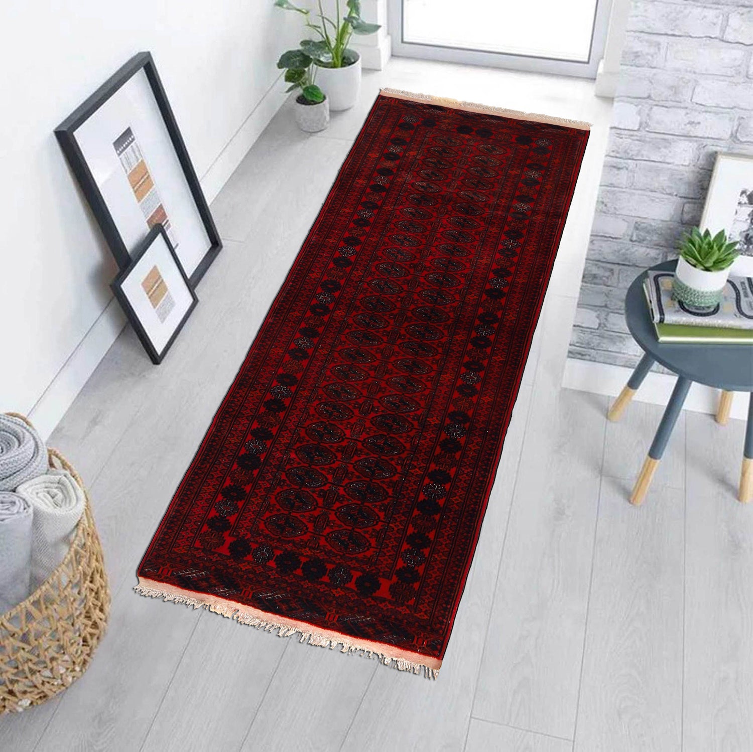 Dark Red Bokhara Runner Rug 2' 8" x 6' 1" ft / 80 x 185 cm - No. G22935